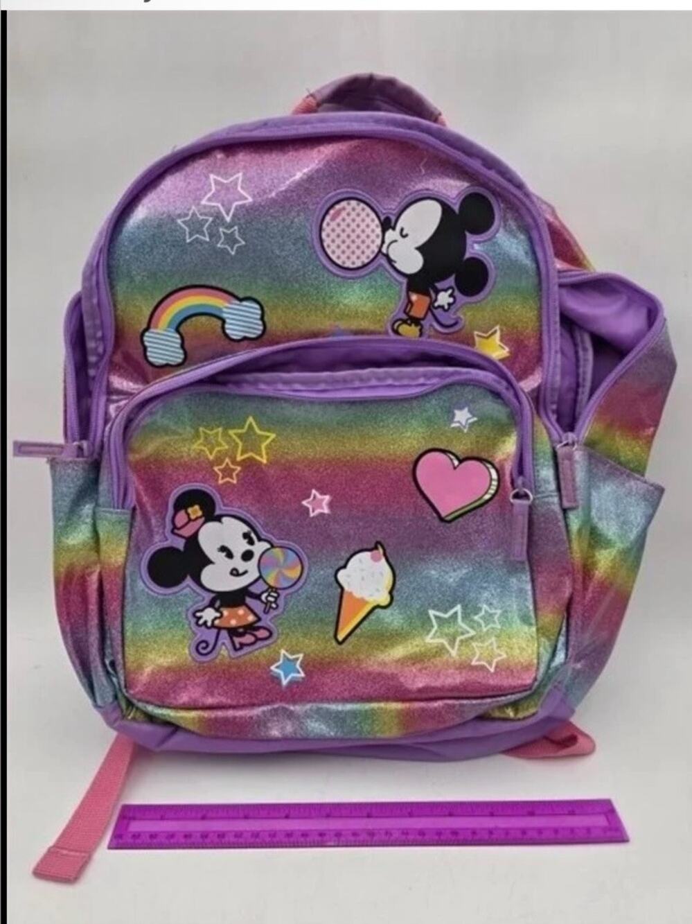 Disney Minnie Mouse Rainbow Backpack Kids School Travel Bag Purple One Size
